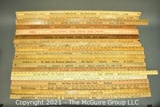 Collection of Vintage Wooden Advertising or Promotional Yardsticks Rulers. 