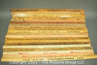 Collection of Vintage Wooden Advertising or Promotional Yardsticks Rulers. 