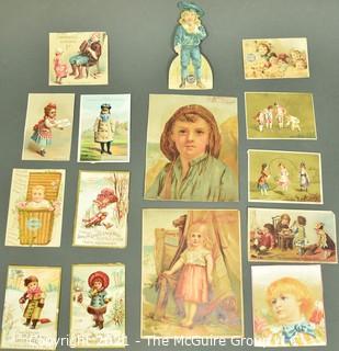 Collection of Vintage Color Lithograph Trade Cards Featuring Women and Children. Comestibles.