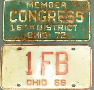 Two (2) Vintage Ohio Licenses Plates, One for Member of Congress.