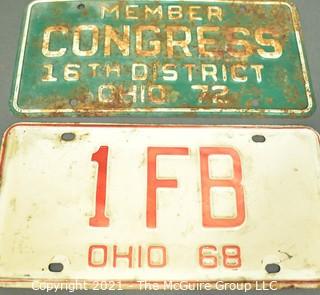 Two (2) Vintage Ohio Licenses Plates, One for Member of Congress.