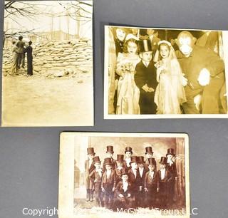 Vintage Black & White Sepia Tone Photographs of Young Children Dressed as Bride & Groom and in Top Hats 