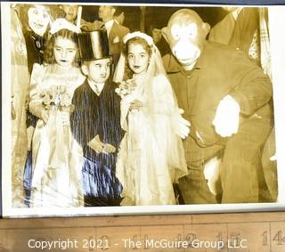 Vintage Black & White Sepia Tone Photographs of Young Children Dressed as Bride & Groom and in Top Hats 