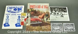 Vintage Sports Ephemera and Photos including Boxing, Sports Cars of 1955 and Awards Dinner Brochure of The Pigskin Club