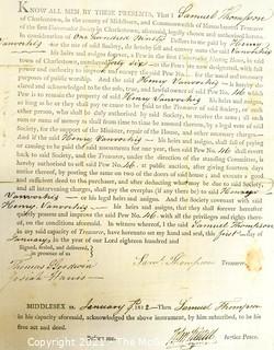 1812 Document describing the sale of a pew at the Charlestown, MA Universalist Meeting House for $190. 