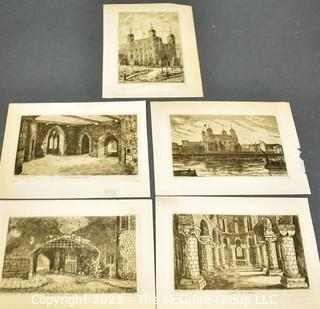 Five (5) Black & White Sepia Tone Lithographs of Landscapes. 