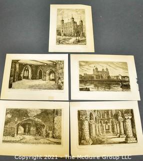 Five (5) Black & White Sepia Tone Lithographs of Landscapes. 