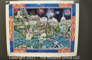 Numbered Color Print of Illustration of Washington DC Under Fireworks.  Measures 30 x 36"