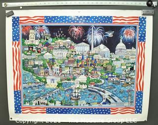 Numbered Color Print of Illustration of Washington DC Under Fireworks.  Measures 30 x 36"