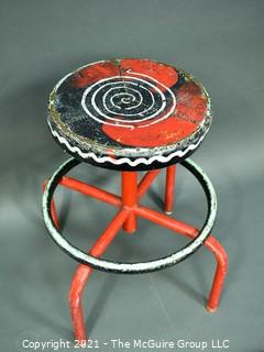 Vintage Artisan Painted Industrial Adjustable Pedestal Metal Stool.