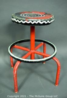 Vintage Artisan Painted Industrial Adjustable Pedestal Metal Stool.