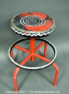 Vintage Artisan Painted Industrial Adjustable Pedestal Metal Stool.