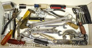 Collection of hand tools including wrenches, pliers, Alan wrenches, sockets, etc. 