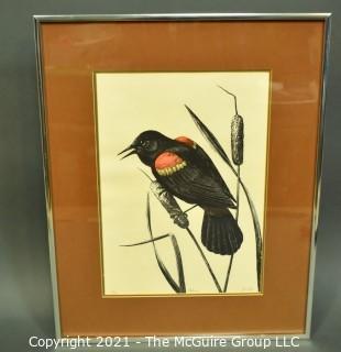 Framed Under Glass Print Entitled "Redwing" Signed and Numbered by Artist, Jo Dye. Measures 16" x 20".