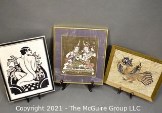 Three Framed Asian Textile Art Pieces.