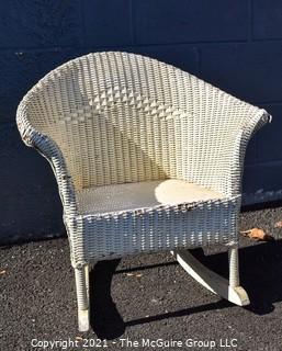 Vintage White Painted Childs Wicker Rocking Chair. 