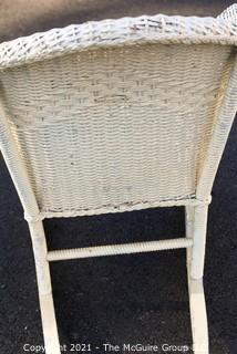 Vintage White Painted Childs Wicker Rocking Chair. 