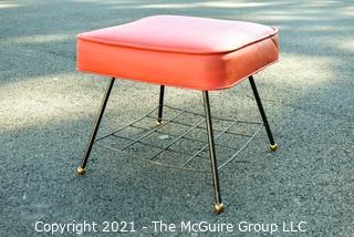 Vintage Mid Century Modern Red Vinyl Foot Stool. Measures 15" tall and 16" square.