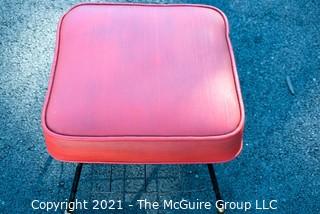 Vintage Mid Century Modern Red Vinyl Foot Stool. Measures 15" tall and 16" square.