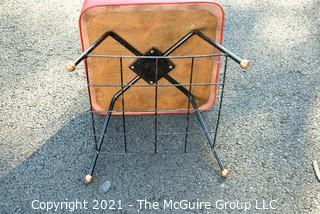 Vintage Mid Century Modern Red Vinyl Foot Stool. Measures 15" tall and 16" square.