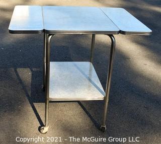 Vintage Mid Century Grey Marbled Formica Top Drop Leaf Table with Chrome Trim. 33" wide when leaves up, 30" tall.