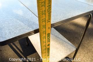 Vintage Mid Century Grey Marbled Formica Top Drop Leaf Table with Chrome Trim. 33" wide when leaves up, 30" tall.