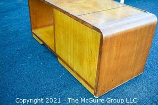 Vintage Art Deco Inlaid Top Coffee Table with Cocktail Bar Door Cabinet.  Measures 17" x 17" x 35".