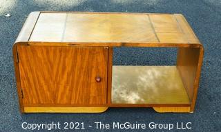 Vintage Art Deco Inlaid Top Coffee Table with Cocktail Bar Door Cabinet.  Measures 17" x 17" x 35".