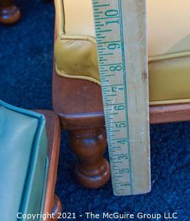 Set of Five (5) Mid-Century Modern Asian Style Stackable Stools with Leather Upholstery Made by Ethan Allen. Each stool measures 8"H x 17ʺW × 17ʺD.