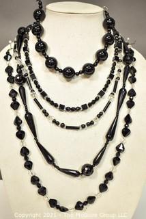 Five (5) Strands of Mixed Beads Including Black Onyx and Faceted Crystal Glass. 