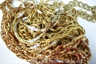 Nine (9) Gold Tone Costume Jewelry Chain Necklaces. 