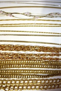 Nine (9) Gold Tone Costume Jewelry Chain Necklaces. 