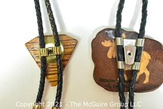 Two Vintage Bolo Ties with Wooden Inlay 