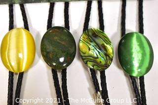 Four (4) Iridescent Stone & Abalone Bolo Ties. 