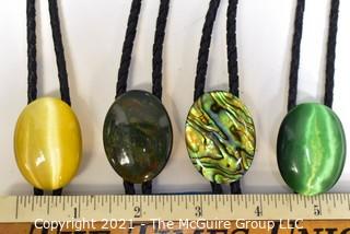 Four (4) Iridescent Stone & Abalone Bolo Ties. 