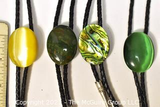 Four (4) Iridescent Stone & Abalone Bolo Ties. 