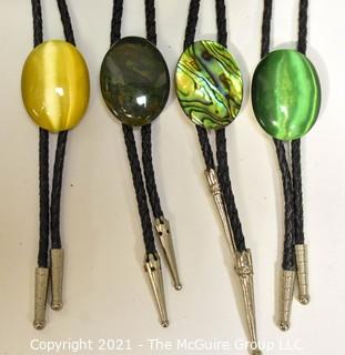 Four (4) Iridescent Stone & Abalone Bolo Ties. 