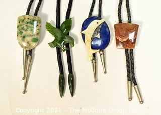 Four (4) Vintage Semi Precious Stone Bolo Ties, One with Emerald Chips. 