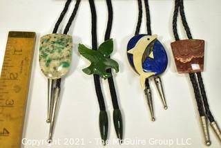 Four (4) Vintage Semi Precious Stone Bolo Ties, One with Emerald Chips. 