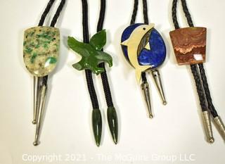 Four (4) Vintage Semi Precious Stone Bolo Ties, One with Emerald Chips. 