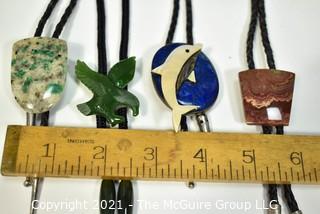 Four (4) Vintage Semi Precious Stone Bolo Ties, One with Emerald Chips. 