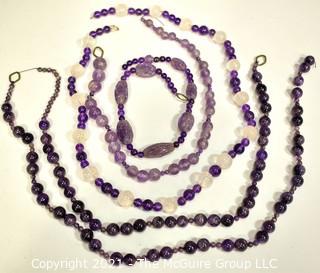 Four (4) Strands of Amethyst Beads, Various Lengths Between 24" and 13".