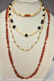 Four (4) Strands of Mixed Red Jasper and Bone Beads. 