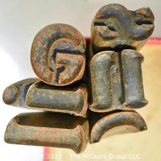 Large English Alphabet Cast Iron Metal Stamps.  The photo gallery shows the dimensions and weights 