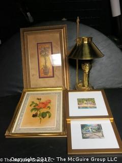 Collection of wall art and table lamp 