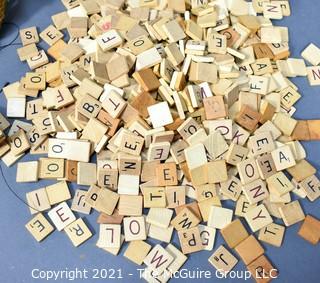 Group of Vintage Toys and Games.  Includes 1930's Knickerbocker Brown Mohair Teddy Bear, Transatlantic Board Game, Empty Scrapbook with Total War Battle Map Covers By Chase, Ernest Dudley & Scrabble Wood Game Pieces. 