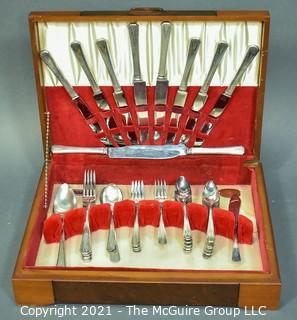 Set of Art Deco Style Silver Plate Flatware in Inlaid Wood Veneer Box.  Made by Community Plate.