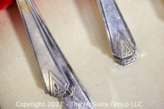 Set of Art Deco Style Silver Plate Flatware in Inlaid Wood Veneer Box.  Made by Community Plate.