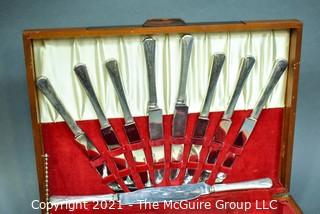 Set of Art Deco Style Silver Plate Flatware in Inlaid Wood Veneer Box.  Made by Community Plate.