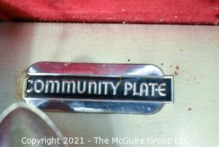 Set of Art Deco Style Silver Plate Flatware in Inlaid Wood Veneer Box.  Made by Community Plate.